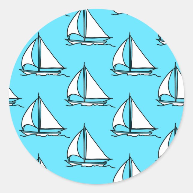 Sticker Rond Bateaux À Voiles Sur La Mer Bleue Motif (Devant)