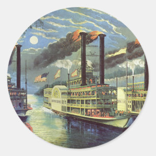 Sticker Rond Bateaux de transport et de voyage vintage bateaux