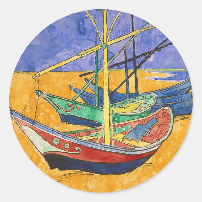 Sticker Rond Bateaux de Van Gogh Impressionnisme Plage (Devant)
