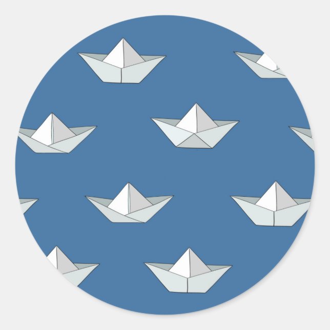 Sticker Rond Bateaux Origami Sur Le Motif D'Eau (Devant)