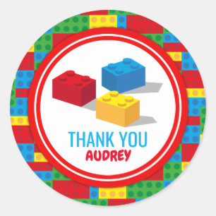 Sticker Rond Bâtiment Bloc Construire et Jouer Anniversaire col