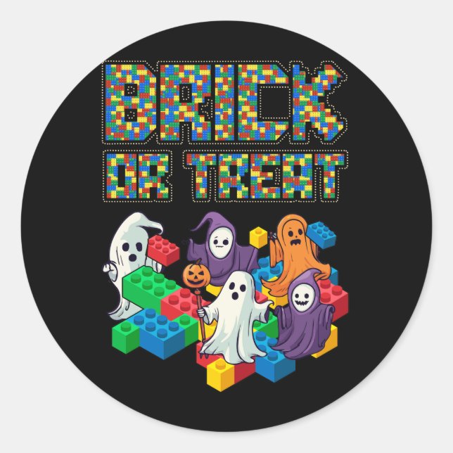 Sticker Rond Bâtiment De Bâtiment Halloween Brick Ou Treat Kids (Devant)