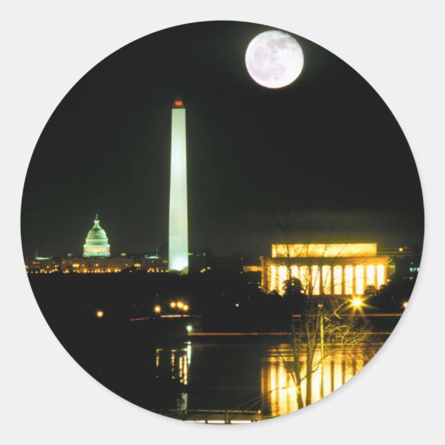 Sticker Rond Bâtiment de capitol, le Lincoln Memorial, (Devant)