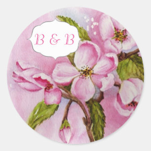 STICKER ROND BÂTIMENTS DE FLEURS DE COULEUR D'EAU ROSE POMME BL
