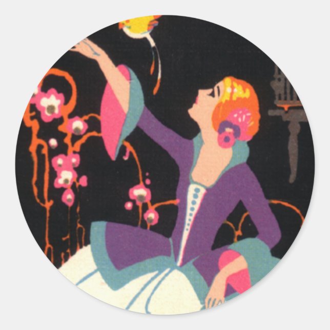 Sticker Rond BÂTISSEURS 3 vintages ART DÉCO LADY (Devant)