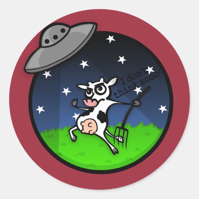 STICKER ROND BÂTISSEURS D'ENLÈVEMENT DE VACHE DE DESSIN AMUSANT (Devant)