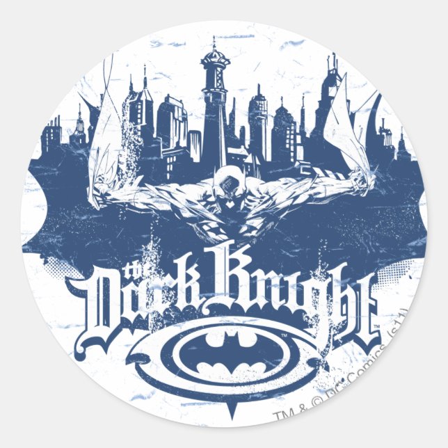 Sticker Rond Batman Dark Knight | Logo bleu Cityscape (Devant)