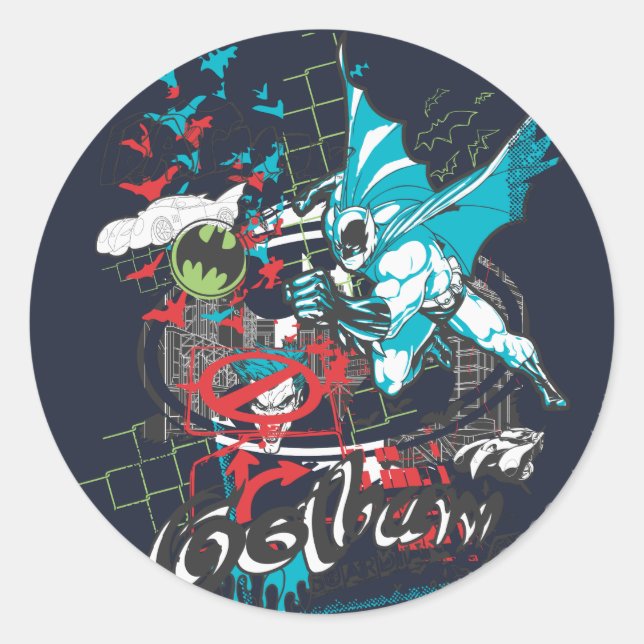 Sticker Rond Batman Gotham Guardian Lineart Collage (Devant)