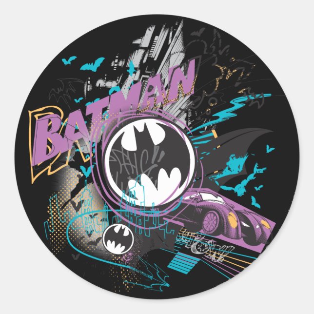 Sticker Rond Batman Gotham Skyline Sketch (Devant)