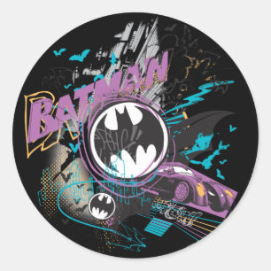 Sticker Rond Batman Gotham Skyline Sketch