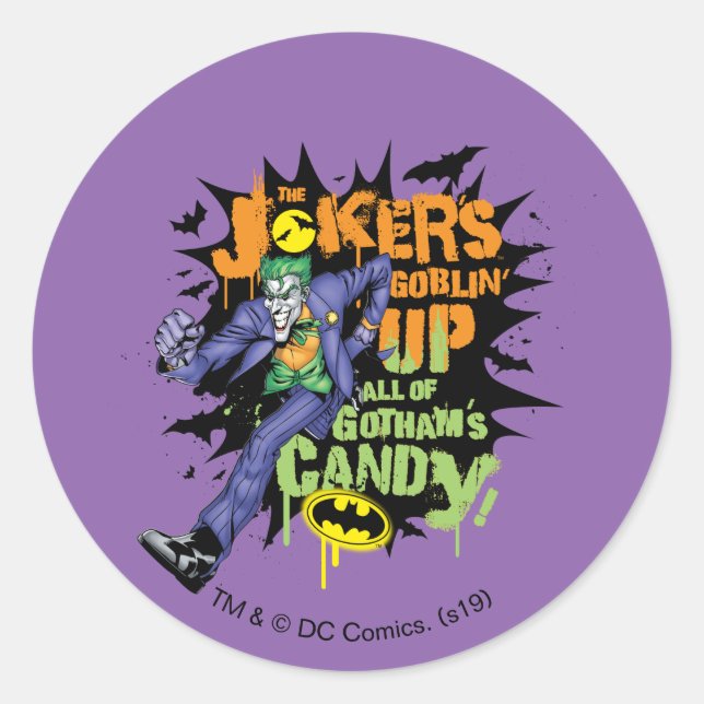 Sticker Rond Batman | Joker's Goblin' Up All of Gotham's Candy (Devant)