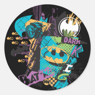 Sticker Rond Batman Neon The Dark Knight Collage