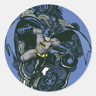 Sticker Rond Batman Skulls/Doodle d'encre 2