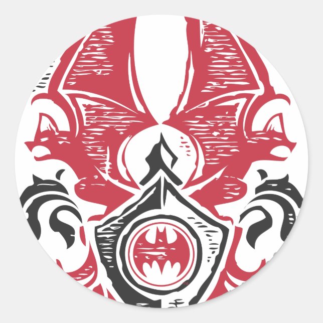 Sticker Rond Batman Symbol | Red Black Bat Stamp Crest Logo (Devant)