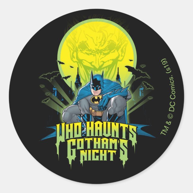 Sticker Rond Batman | Who Haunts Gothams Night (Devant)