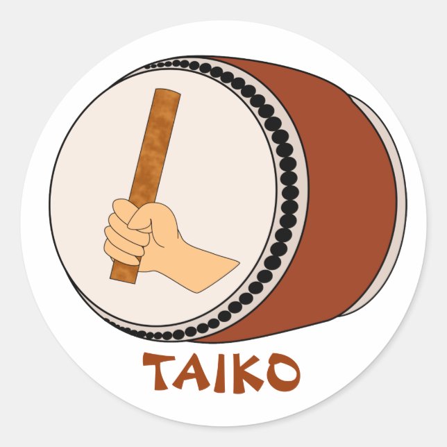 Sticker Rond Bâton à main Taiko Drum japonais Drumming (Devant)