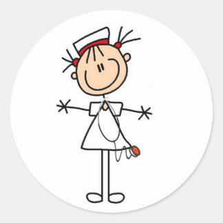 Sticker Rond Bâton blanc femelle Figure Infirmière 2 Cadeaux