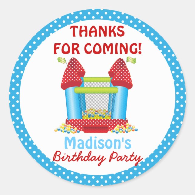 Sticker Rond Bâton Blue Bouncy Bounce House Anniversaire Favori (Devant)