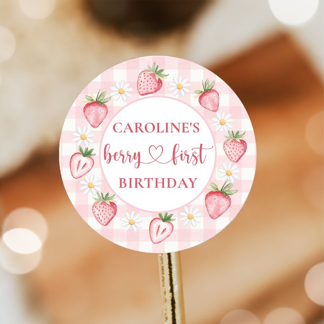 Sticker Rond Bâton d'anniversaire de la première fraise de la b (Créateur téléchargé)