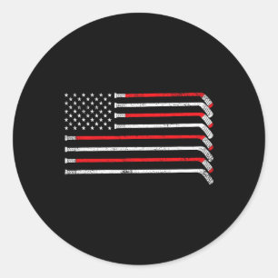 Sticker Rond Bâton de hockey drapeau Usa délavé joueuse de hock