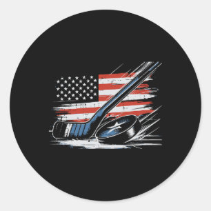 Sticker Rond Bâton de hockey sur glace du 4 juillet Drapeau amé