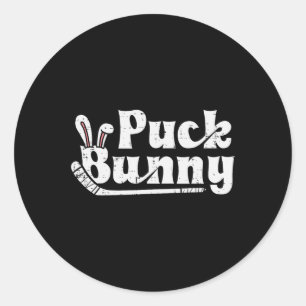 Sticker Rond Bâton De Hockey Sur Glace Puck Bunny Joueuse Migno
