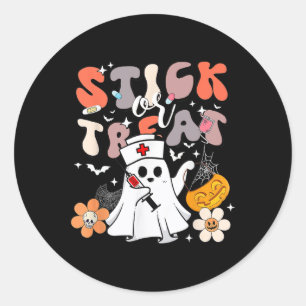 Sticker Rond Bâton Ou Traitement Halloween Ghost Nurse Crna Eme