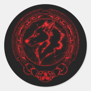 Sticker Rond Bâton rond classique Viking Fenris Wolf et Valknut