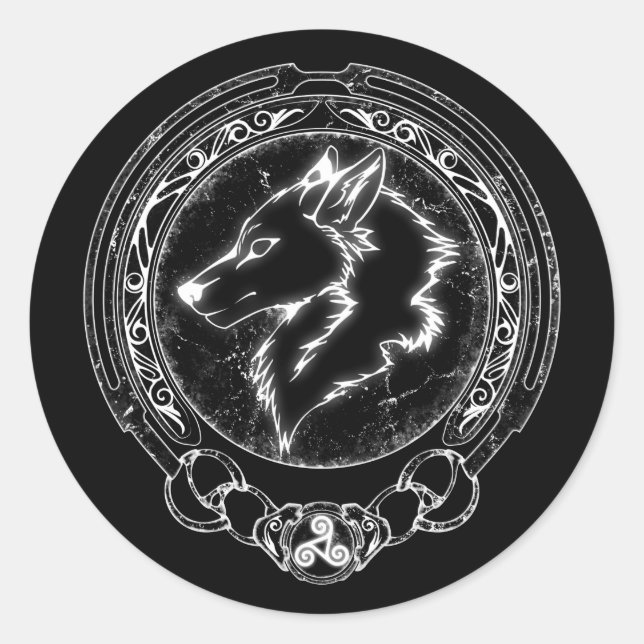 Sticker Rond Bâton rond classique Viking Fenris Wolf et Valknut (Devant)