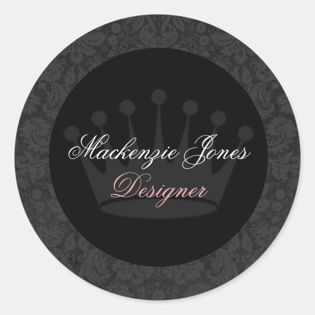Sticker Rond Bâton rond Mackenzie Black Damask Chic (Devant)