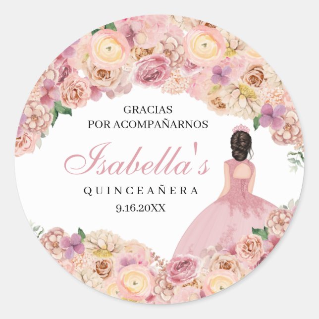 Sticker Rond Bâton rond rose pâle Quinceanera classique (Devant)