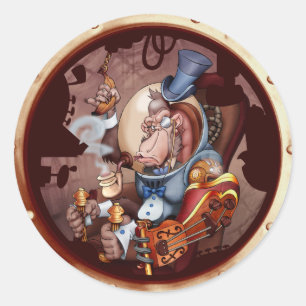 Sticker Rond Bâtonnet de chasse spatiale Steampunk