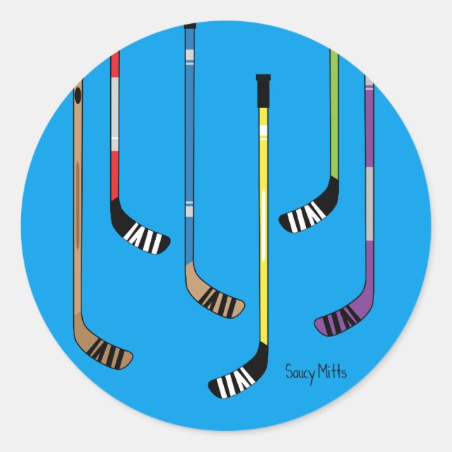 Sticker Rond Bâtons de hockey bleu coloré (Devant)