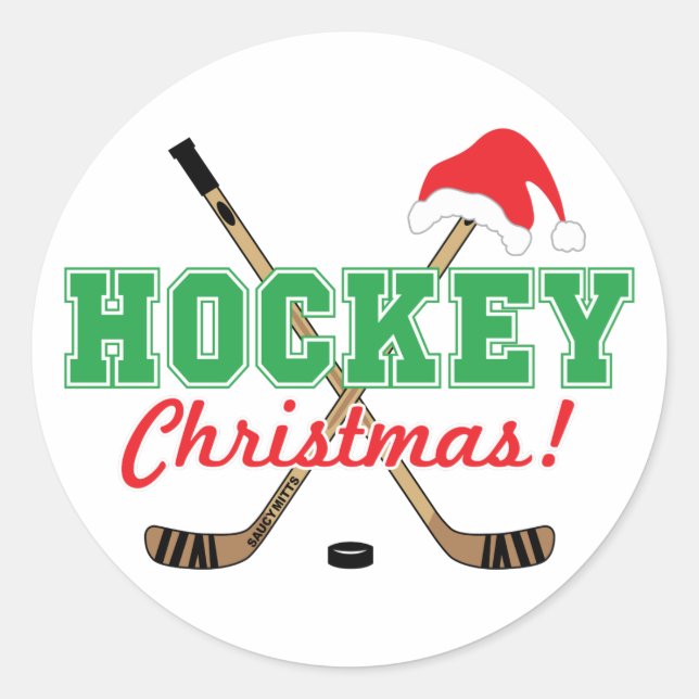 Sticker Rond Bâtons de hockey de Noël de hockey Santa Hat (Devant)