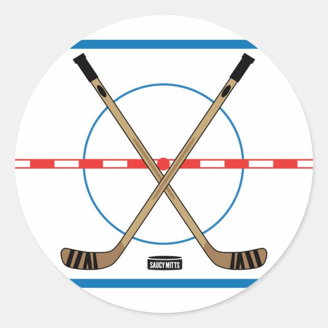 Sticker Rond Bâtons de hockey et centre de hockey sur glace 3"  (Devant)