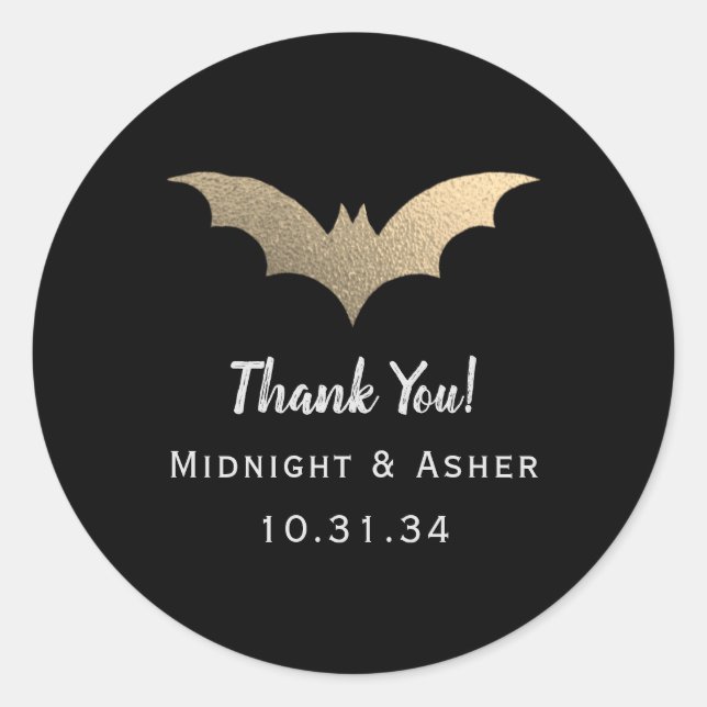 Sticker Rond Bats Mariage Halloween Enregistrer La Date (Devant)