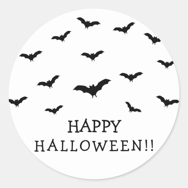 Sticker Rond Bats noirs et blanc mignon Halloween Party Chic (Devant)