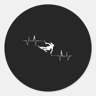 Sticker Rond Battement de cœur de ski Femmes drôle de ski d'hiv