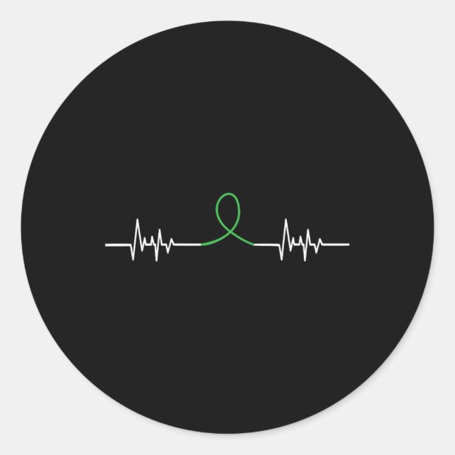 Sticker Rond Battement de cœur ruban vert - Sensibilisation à l (Devant)
