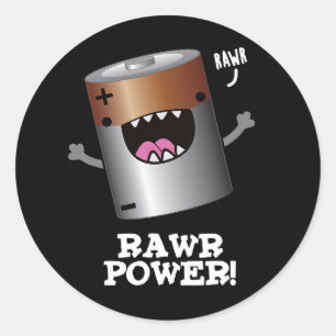 Sticker Rond Batterie Rawy Power Funny Pun Dark BG