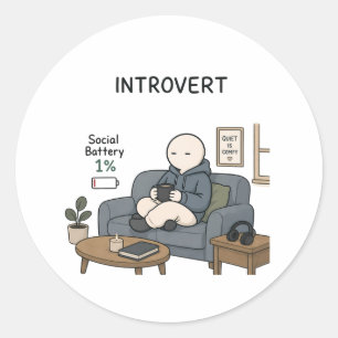 Sticker Rond Batterie sociale d'introverti 1% Mème drôle d'intr
