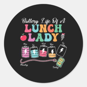 Sticker Rond Batterie Vie D'Une Dame De Déjeuner À L'École Reto