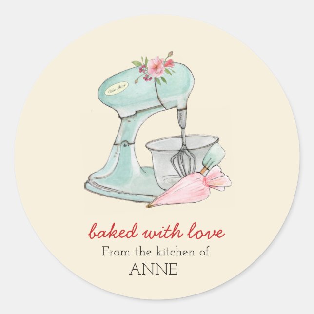 Sticker Rond Batteur à gâteau "Cuisiné avec amour" pêche (Devant)