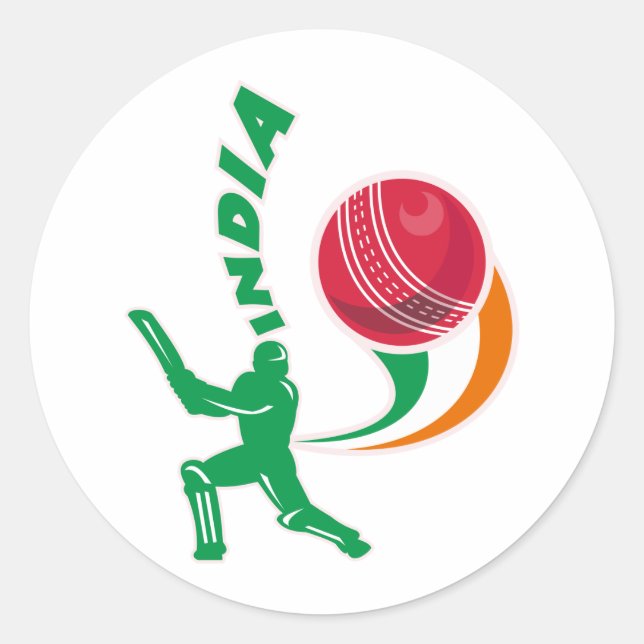 Sticker Rond batteur de balle de cricket frappant l'Inde (Devant)