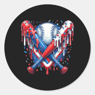 Sticker Rond Batteur de baseball drapeau américain 4 juillet