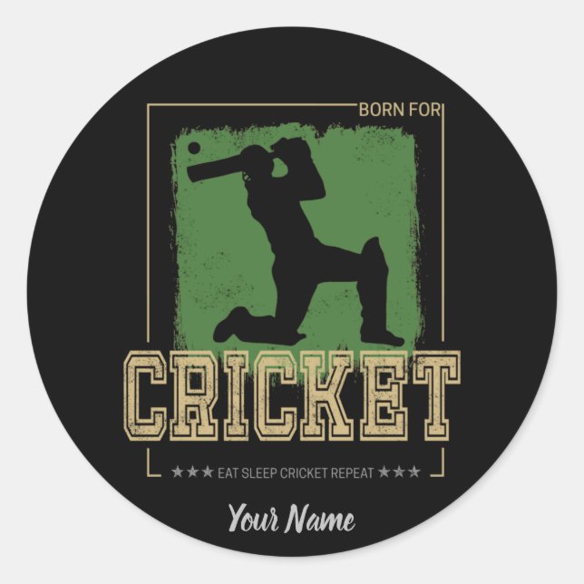 Sticker Rond Batteur de cricket Joueur Vintage (Devant)