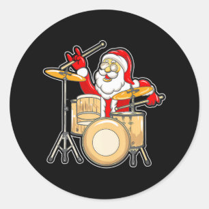 Sticker Rond Batteur Père Noël Funny Christmas Père Noël Jouer 