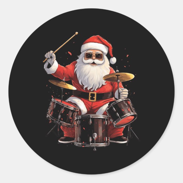 Sticker Rond Batteur Père Noël Jouer des tambours amusant Noël  (Devant)