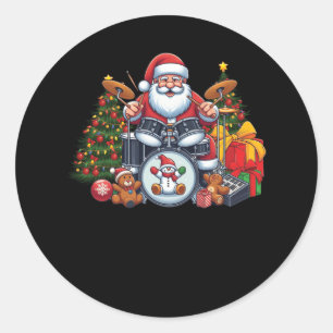 Sticker Rond Batteur Père Noël Jouer des tambours Noël Batterie