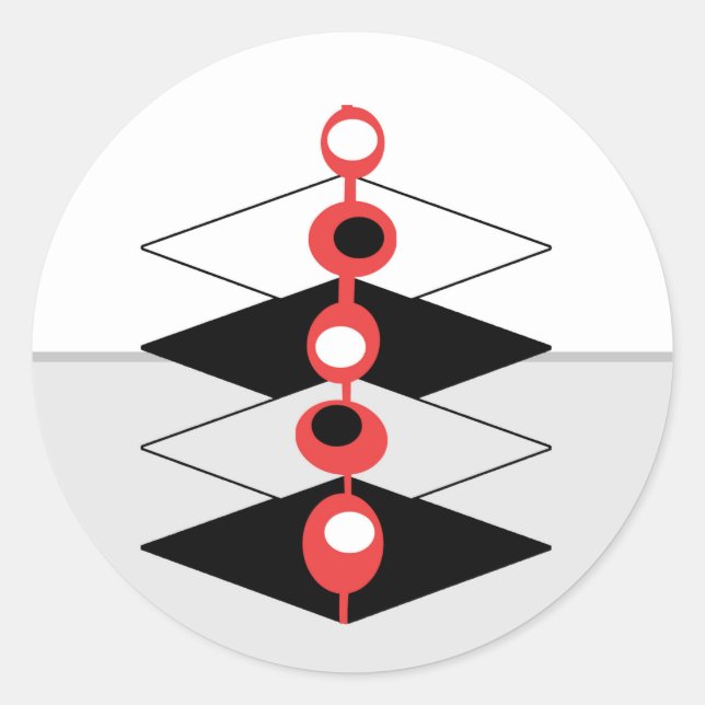 Sticker Rond Baubles d'art atomique rétro et plans géométriques (Devant)